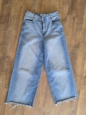 Hidden Jeans High Rise Wide Leg Cropped Jeans Raw Hem Size 27